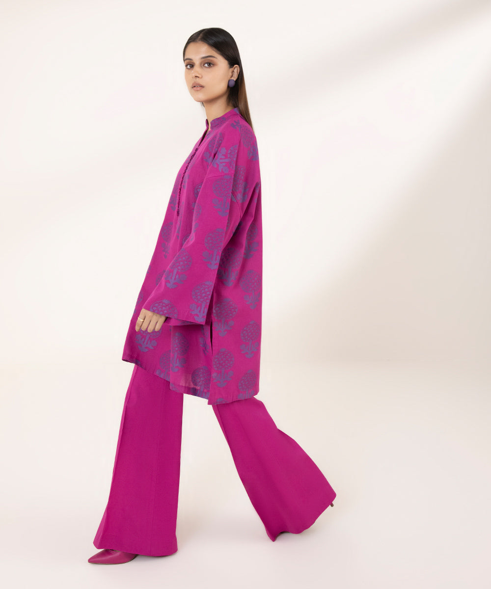 Women's Unstitched Jacquard Printed Pink 2 Piece Suit