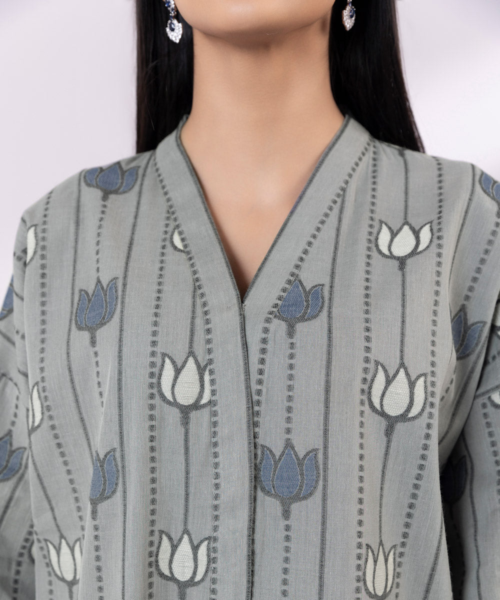 Women's Unstitched Jacquard Grey 2 Piece Suit