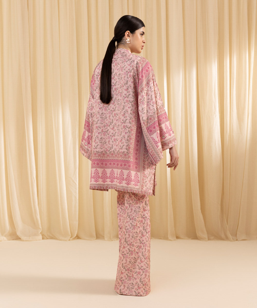 Women's Unstitched Printed Blended Grip Silk Pink 2 Piece Suit