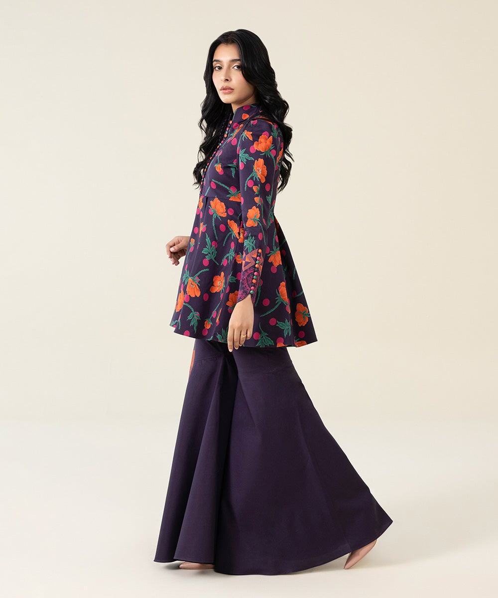Unstitched Women's Printed Lawn Purple and Multi 3 Piece Suit