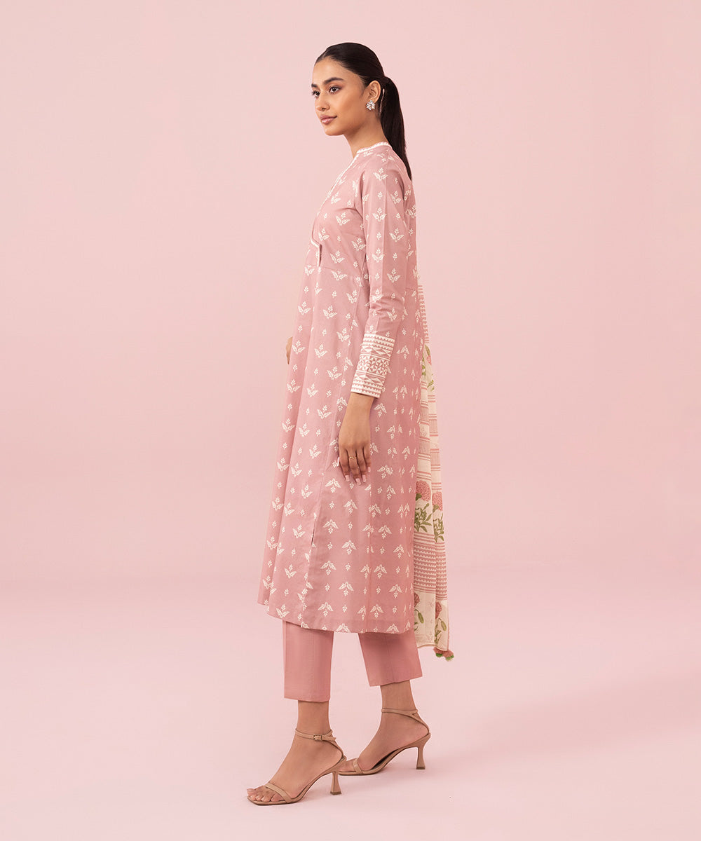 Women's Unstitched Printed Cambric Blush Pink 3 Piece Suit