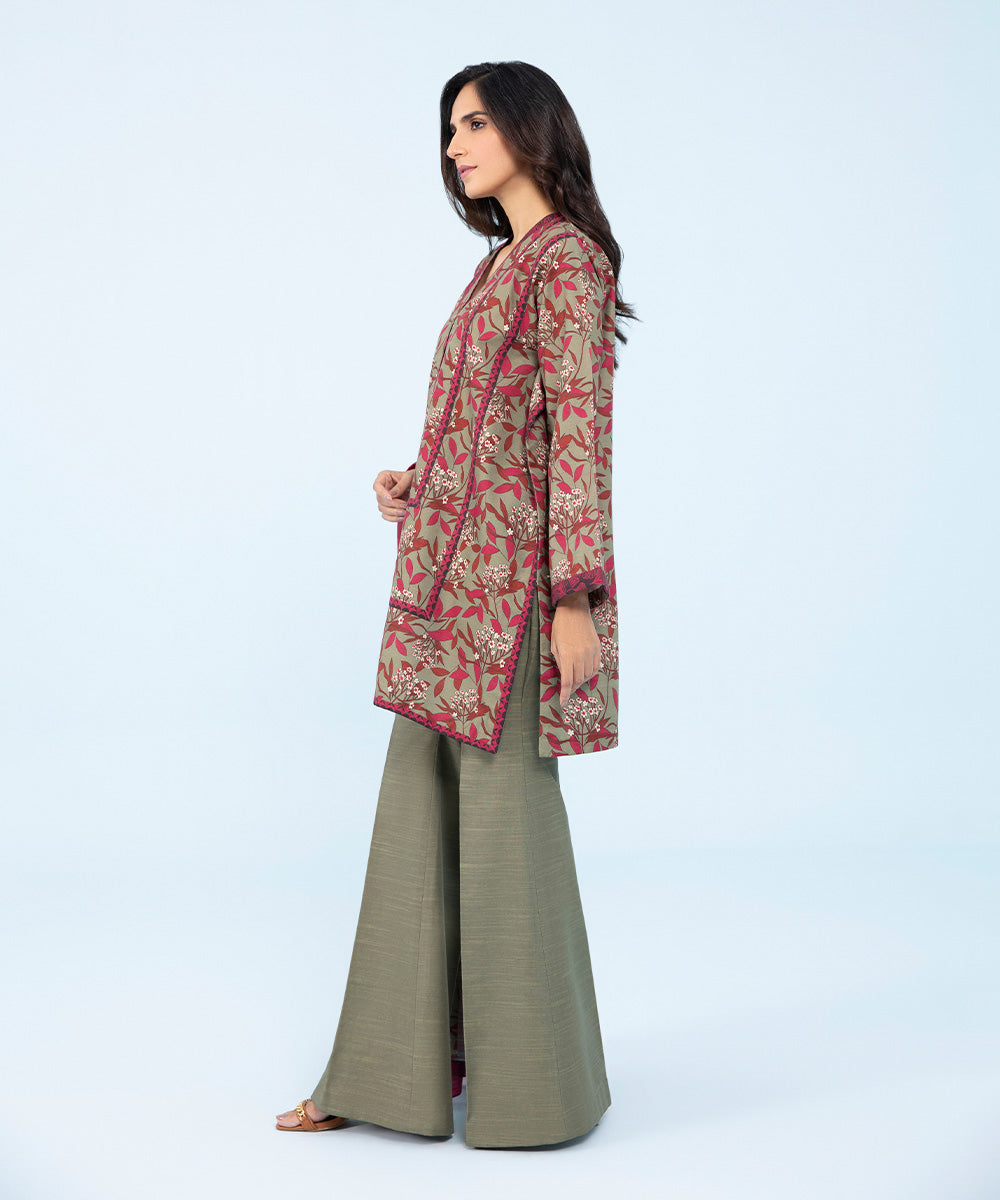 Women's Winter Unstitched Printed Khaddar Red 3 Piece Suit