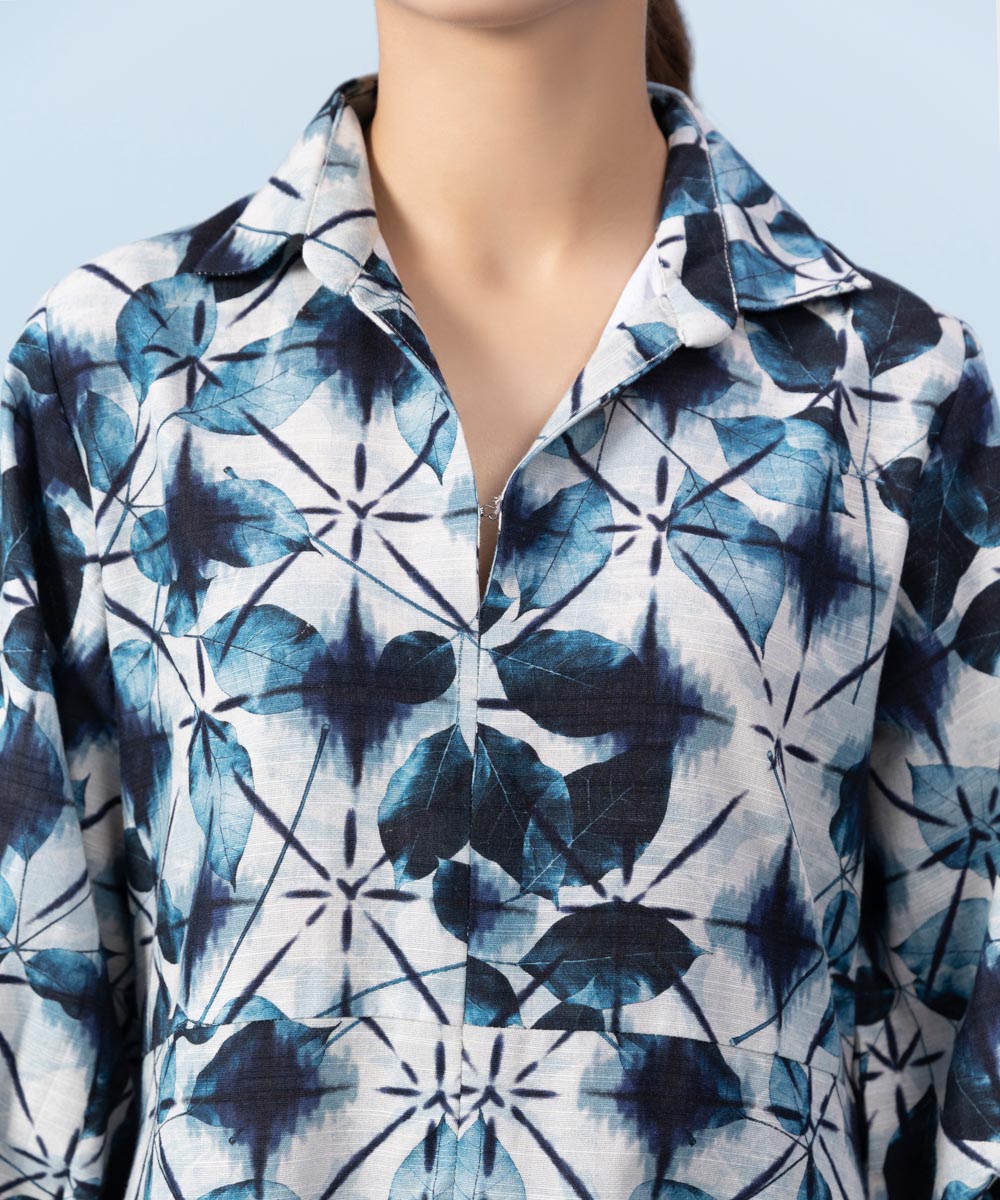 Women's Winter Unstitched Printed Khaddar Blue 2 Piece Suit