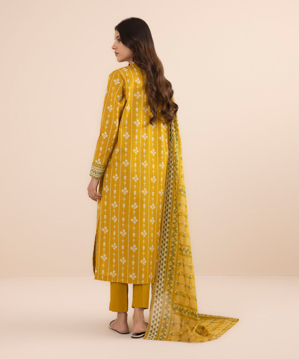 Women's Unstitched Lawn Yellow 3 Piece Suit