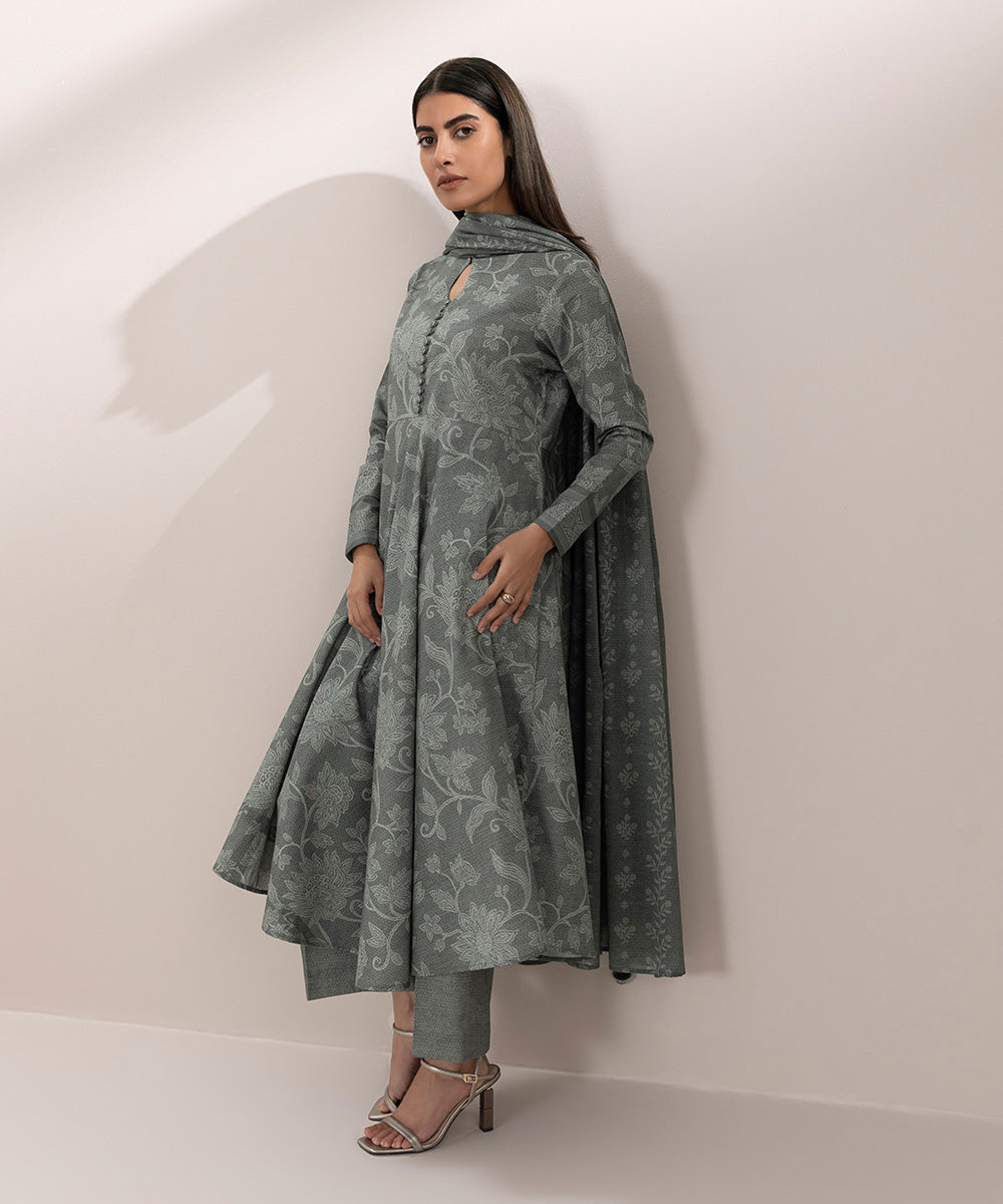 Women's Unstitched Lawn Printed Grey 3 Piece Suit