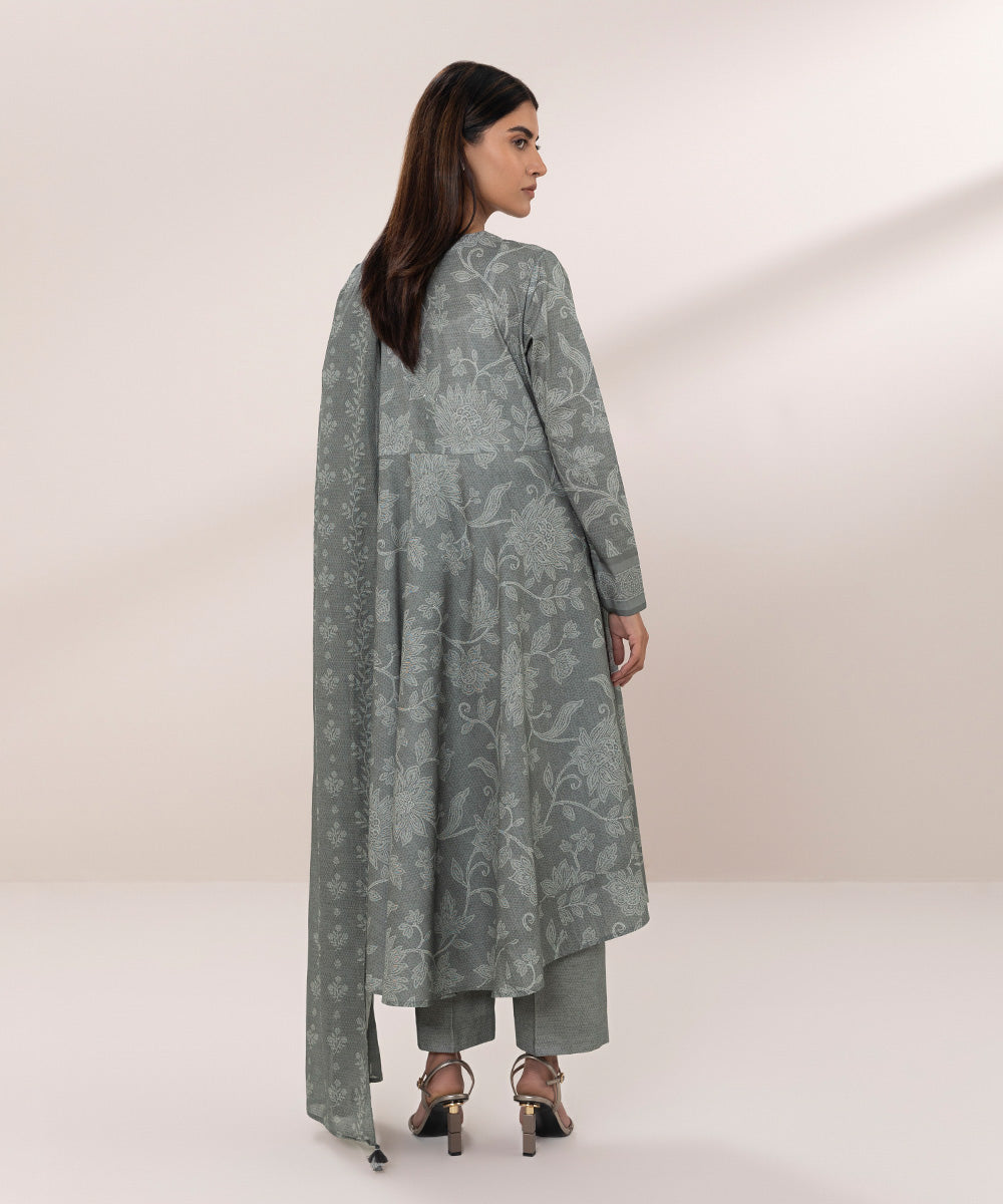 Women's Unstitched Lawn Printed Grey 3 Piece Suit