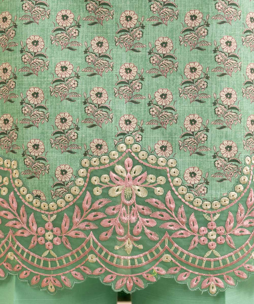 Women's Unstitched Light Khaddar Embroidered Green 3 Piece Suit