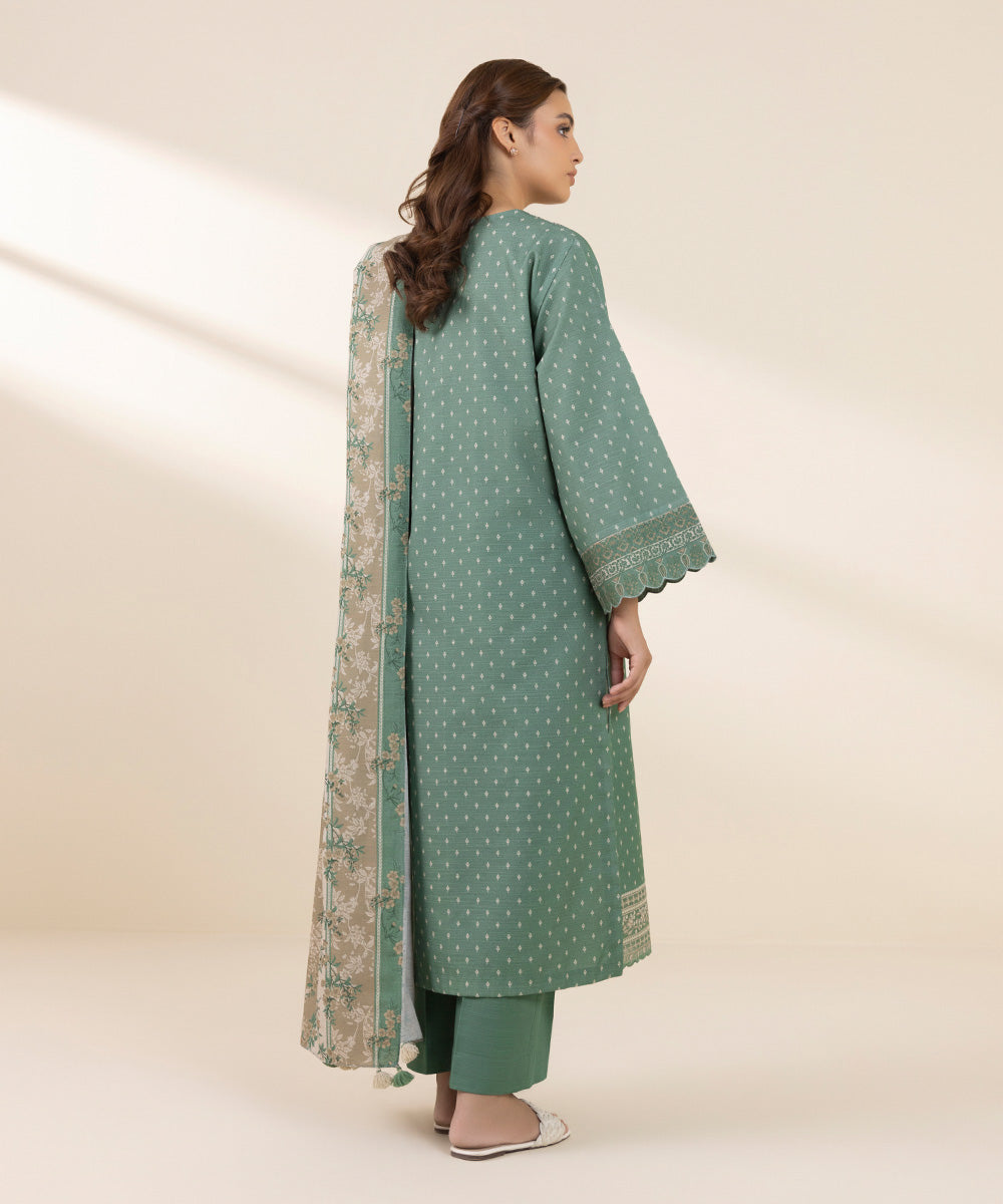 Women's Unstitched Khaddar Embroidered Green 3 Piece Suit