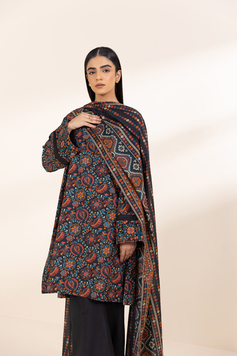 Women's Unstitched Embroidered Multicolour Cambric Three Piece Suit