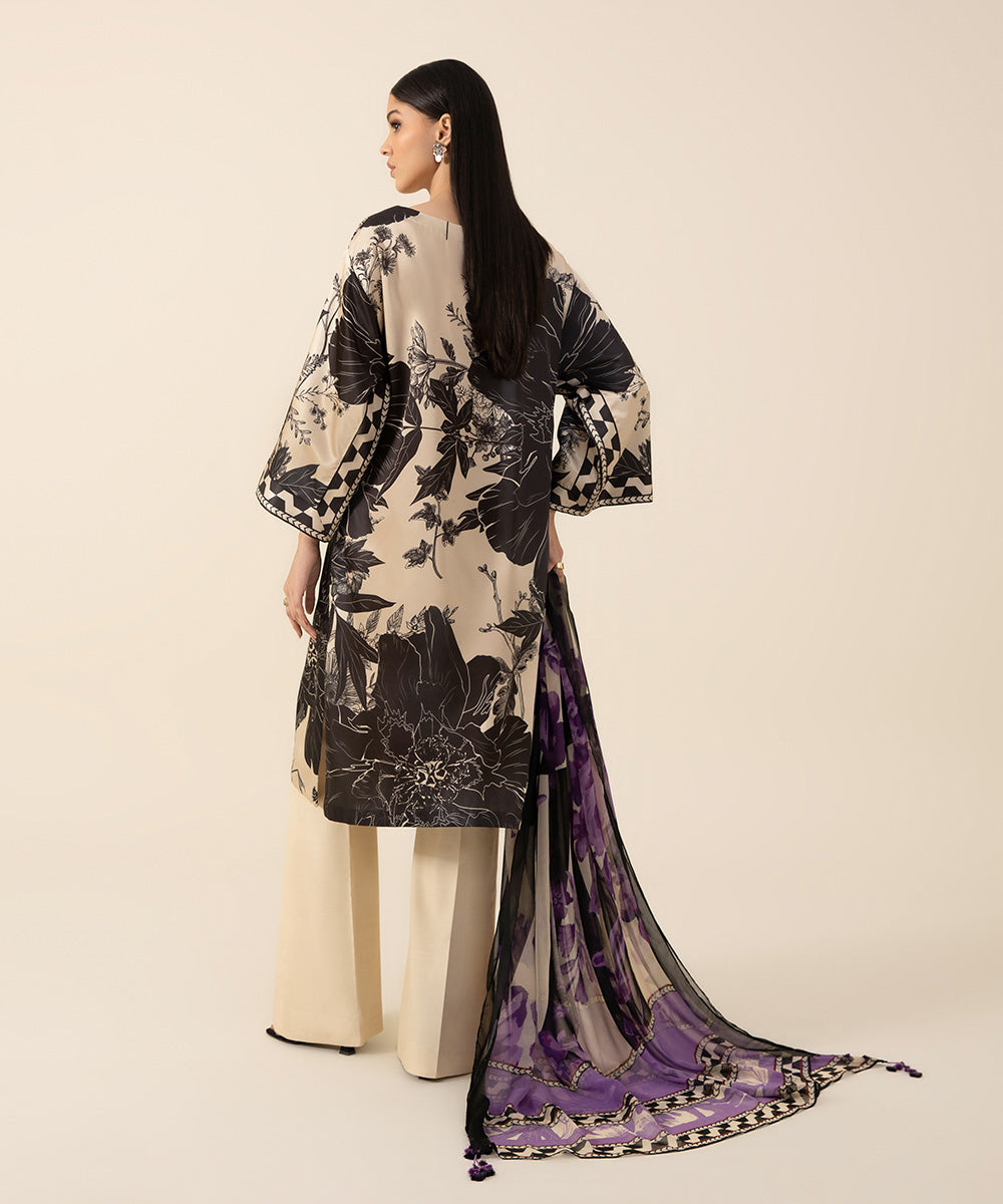Women's Intermix Unstitched Blended Satin Beige 3 Piece Suit