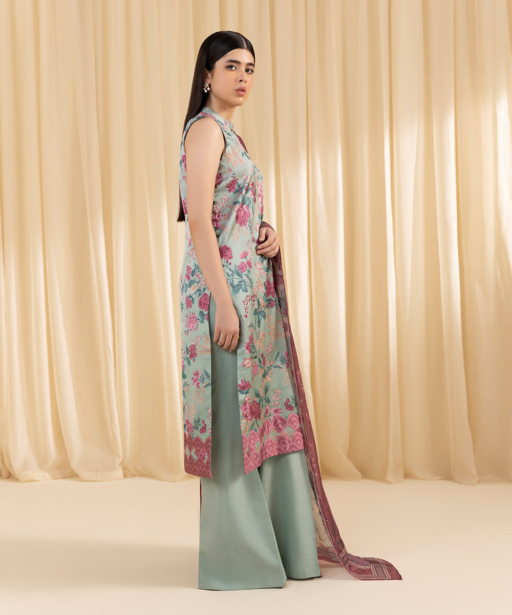 Women's Unstitched Printed Blended Satin Multi 3 Piece Suit