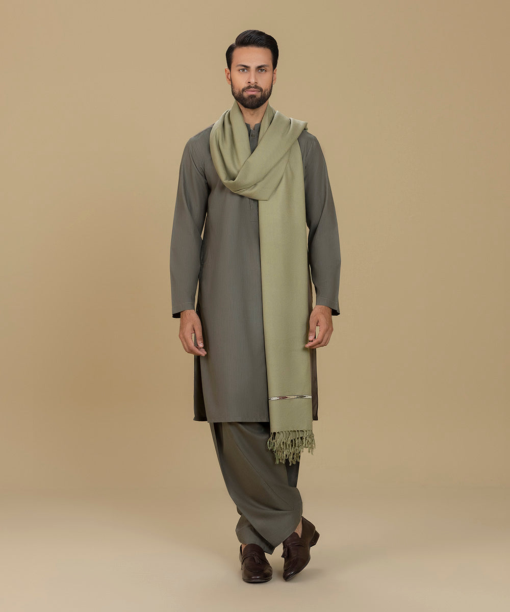 Men's Winter Solid Green Blended Shawl