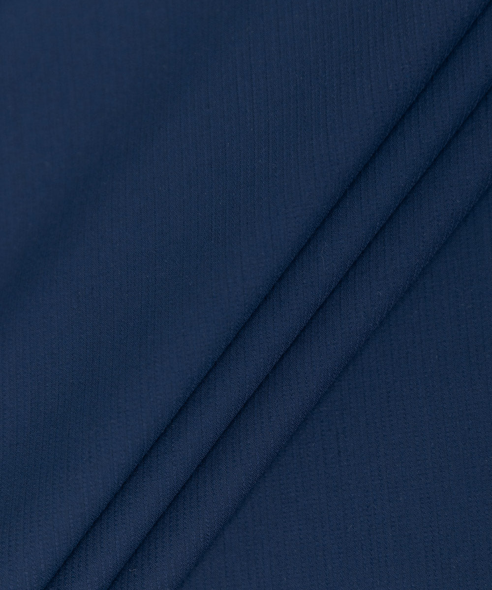 Mens Unstitched dark Blue Blended Dobby Fabric full suit fabric