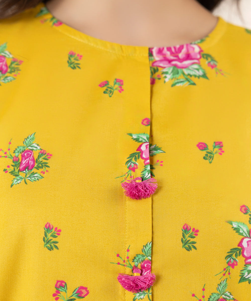 Women's Pret Cambric Printed Yellow A-Line Shirt