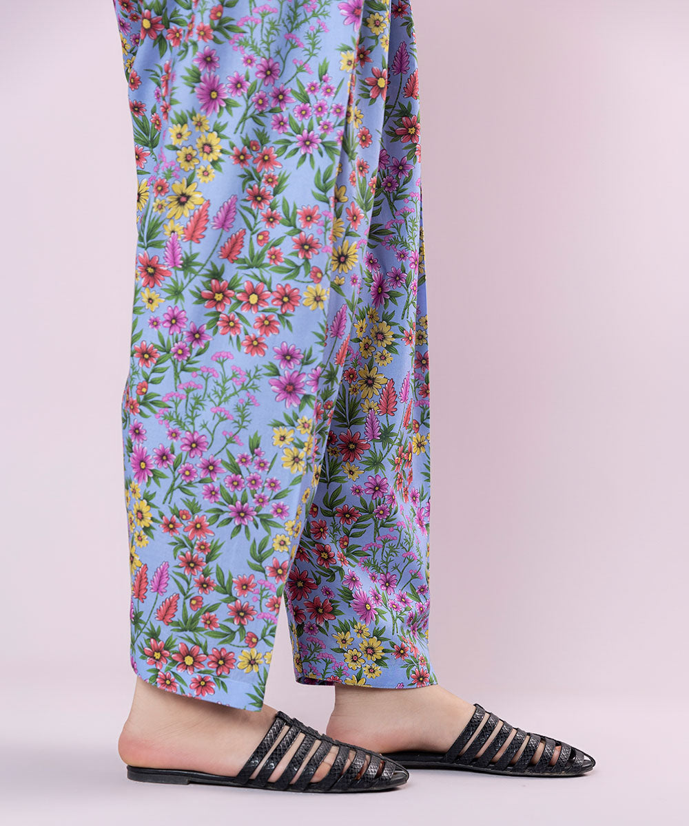 Women's Pret Cambric Printed Blue Shalwar