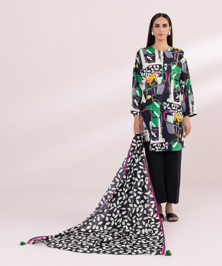 Textured Voile Black Printed Dupatta