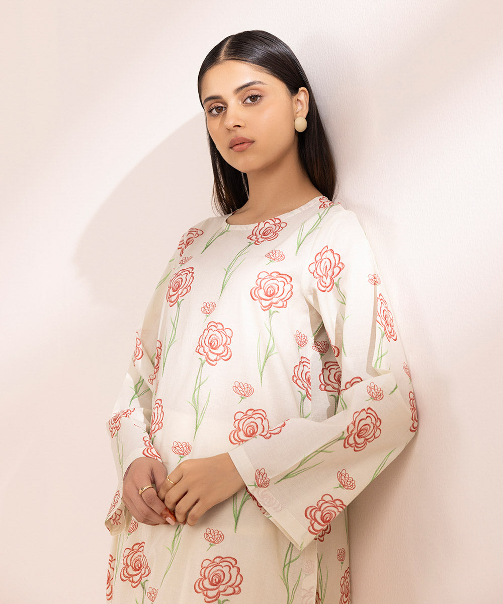 Women's Pret Lawn Off White Printed Straight Shirt