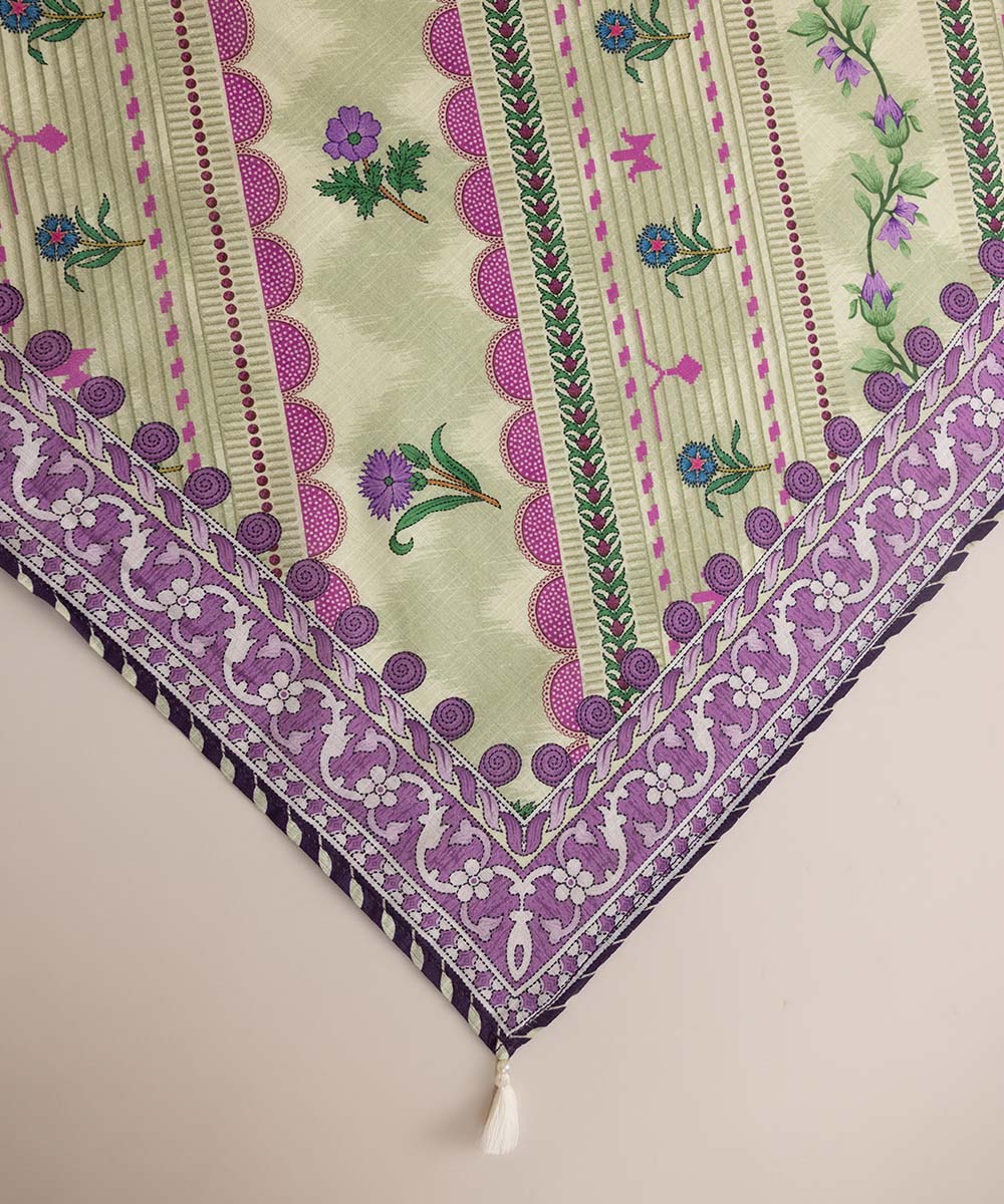 Textured Voile Green Printed Dupatta