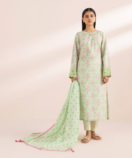 Fine Voile Green Printed Dupatta