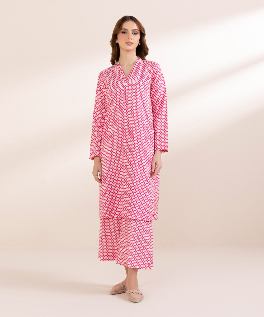 Women's Pret Linen Pink Printed A-Line Shirt