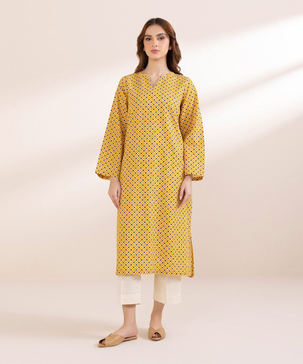 Women's Pret Khaddar Yellow Printed A-Line Shirt