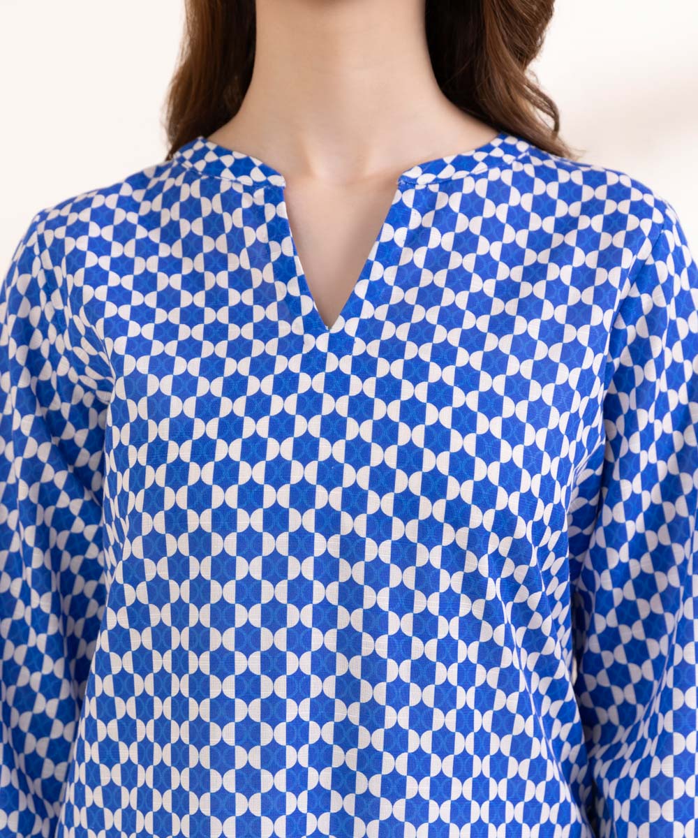 Women's Pret Khaddar Blue Printed A-Line Shirt