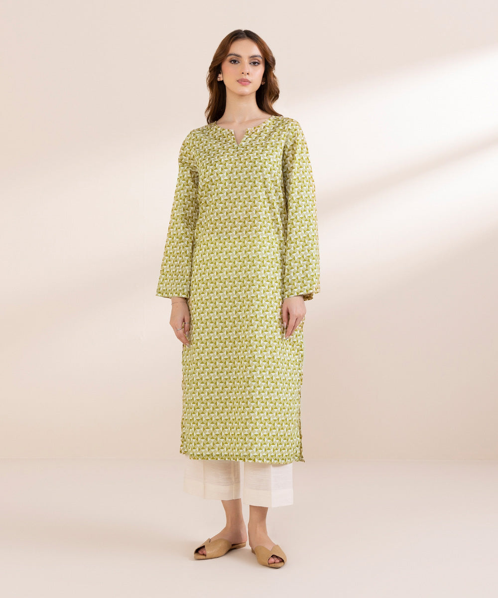 Women's Pret Khaddar Green Printed Straight Shirt