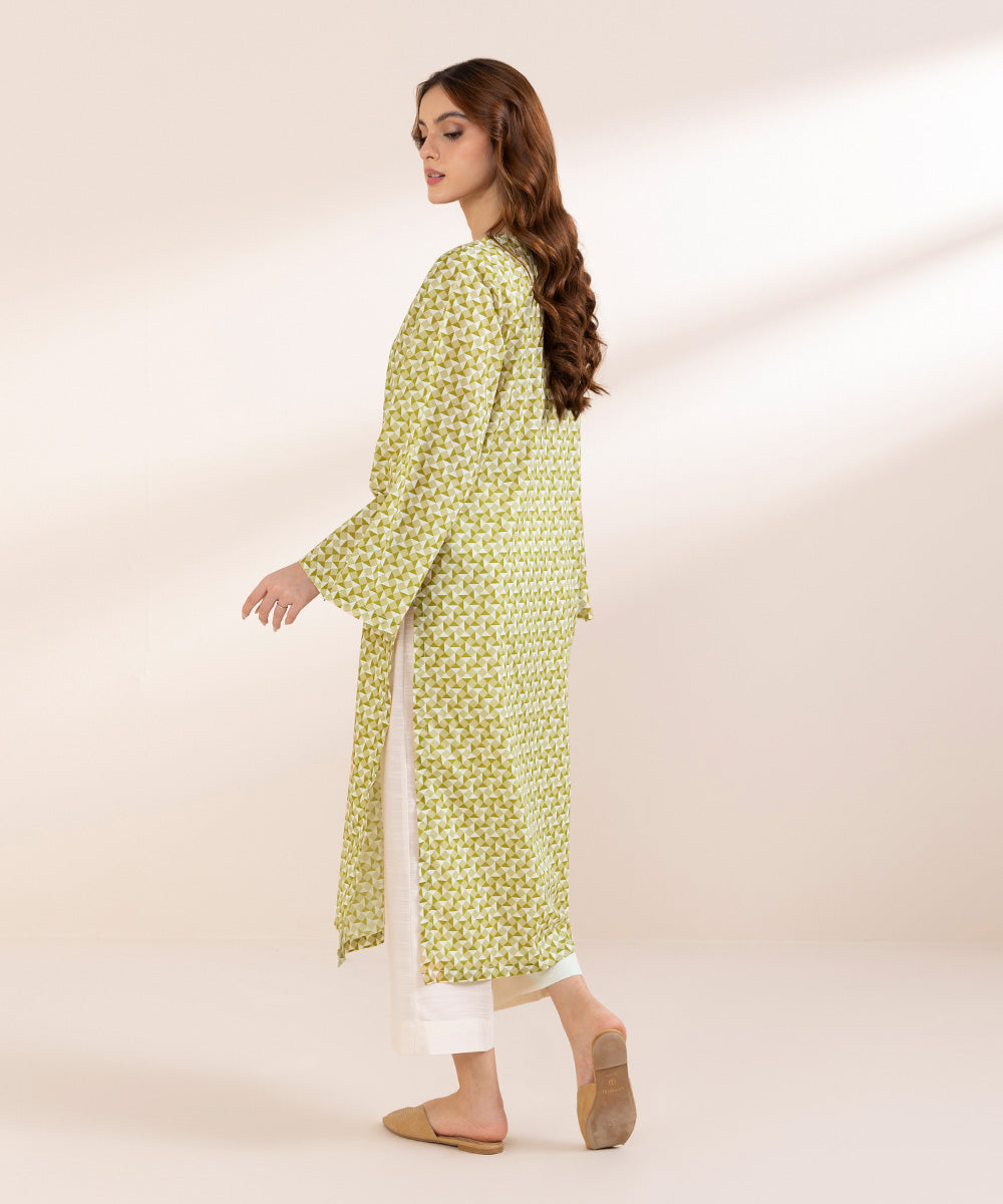 Women's Pret Khaddar Green Printed Straight Shirt