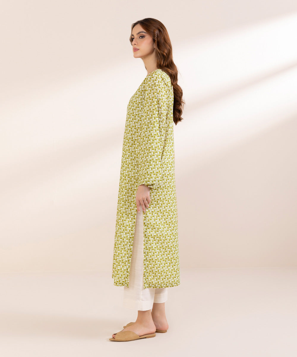 Women's Pret Khaddar Green Printed Straight Shirt