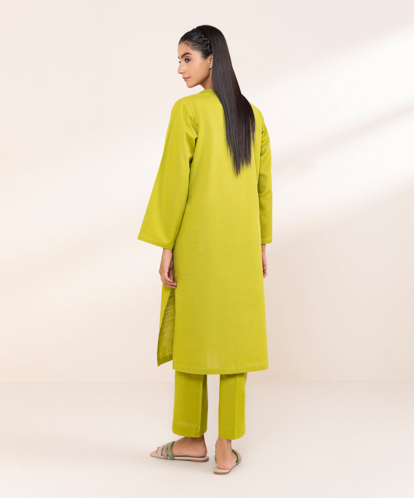 Women's Pret Lime Green Solid Khaddar Shirt