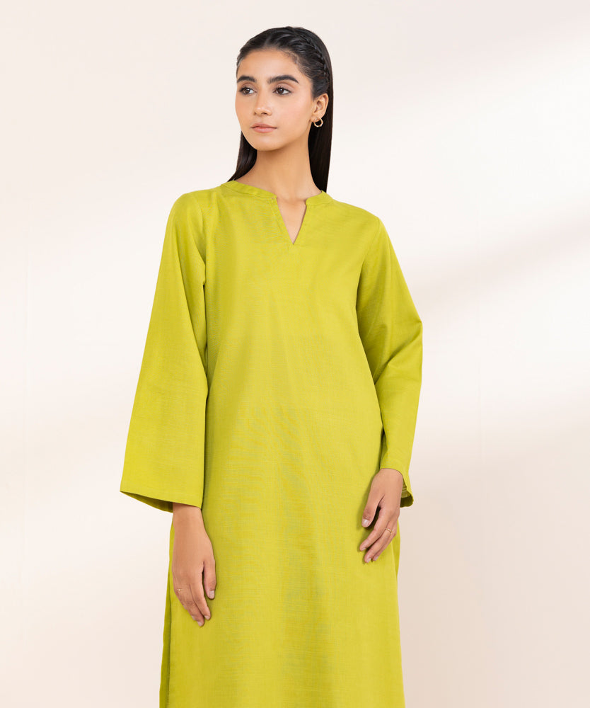 Women's Pret Lime Green Solid Khaddar Shirt