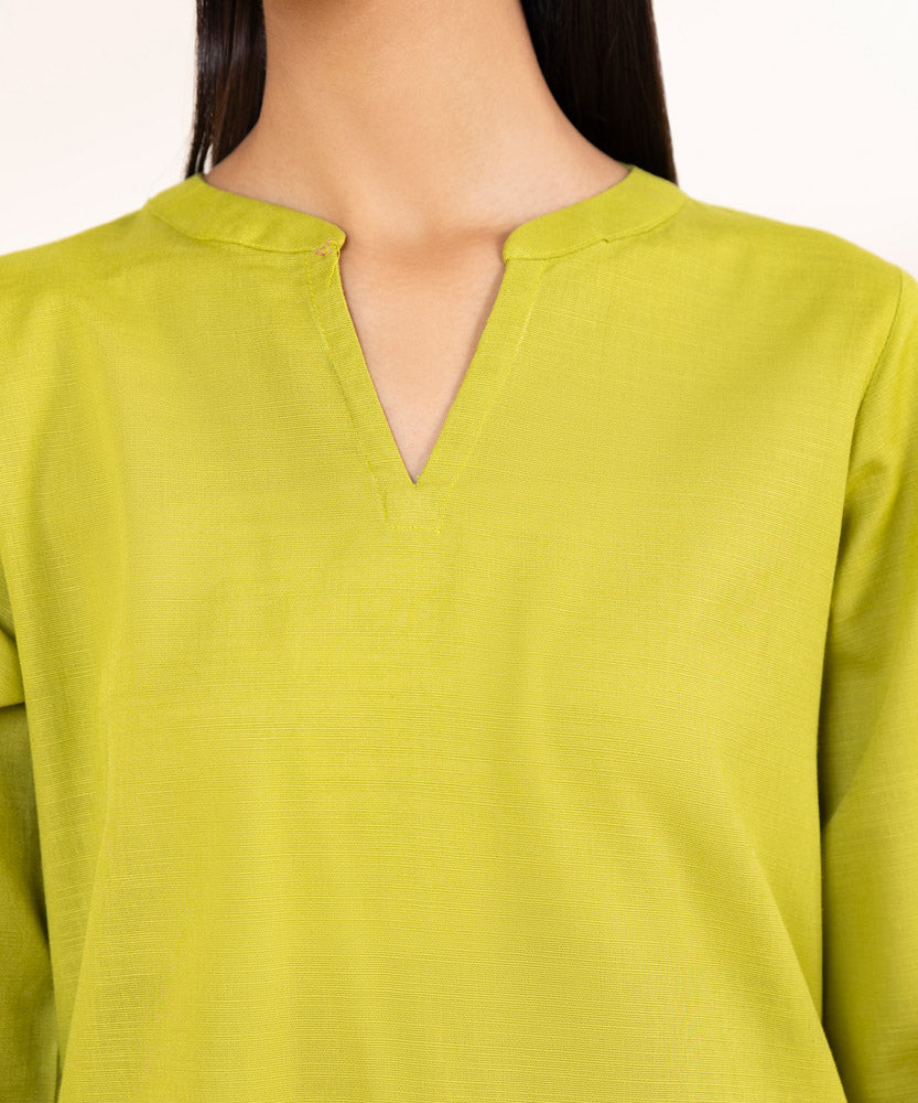 Women's Pret Lime Green Solid Khaddar Shirt