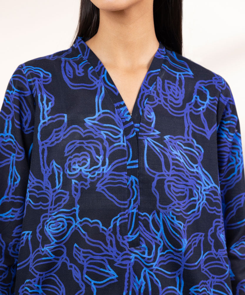 Women's Pret Black Printed Khaddar Shirt