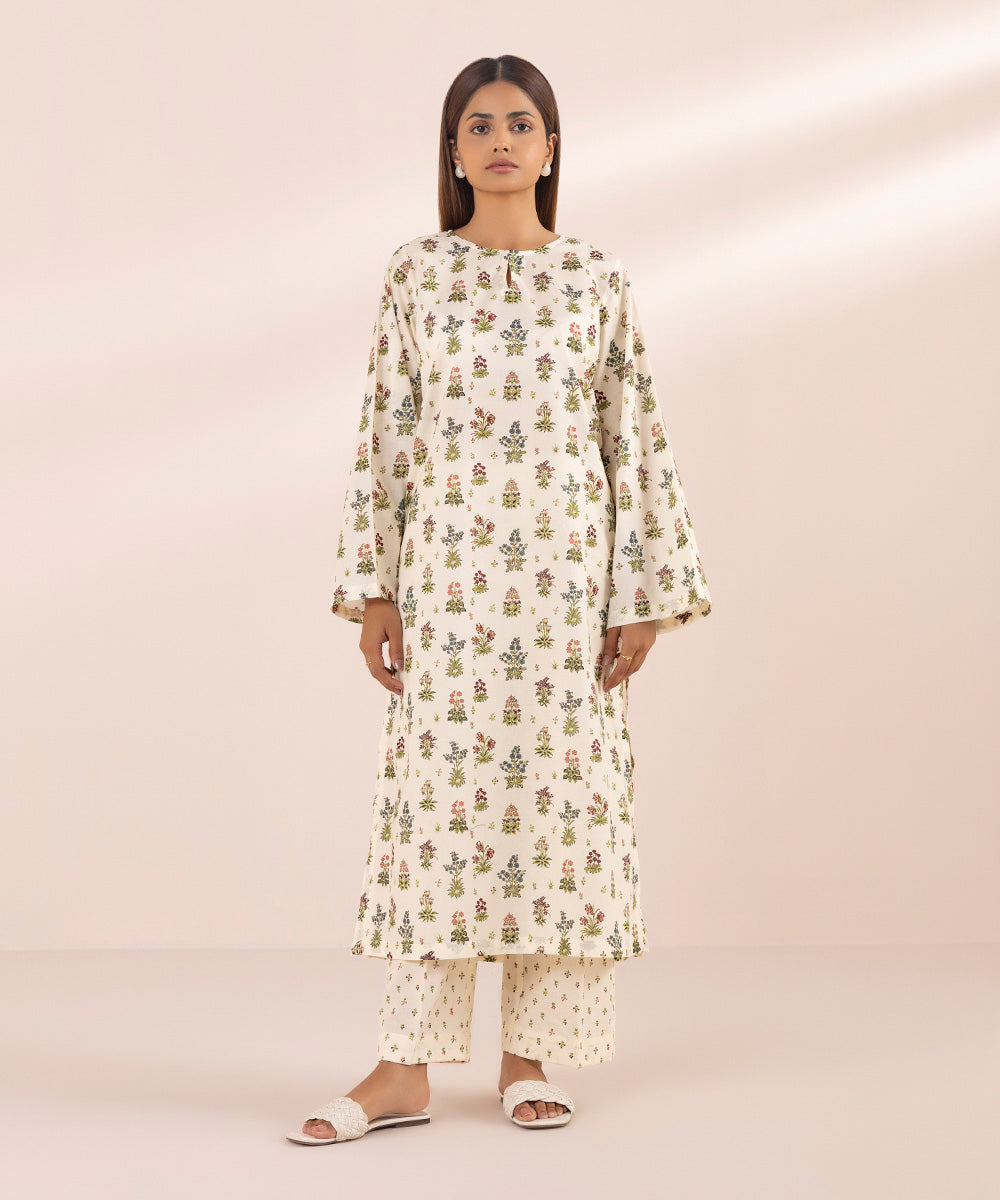 Women's Pret Lawn Off White Printed Straight Shirt