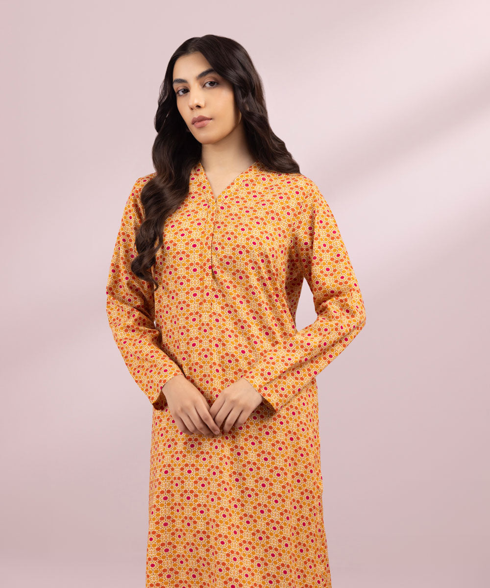 Women's Pret Arabic Lawn Printed Orange A-Line Shirt