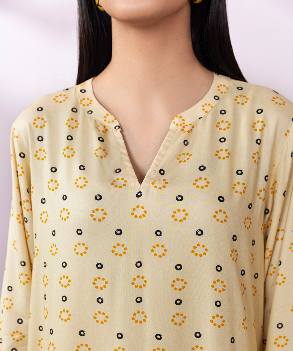 Women's Pret Arabic Lawn Printed Beige Straight Shirt