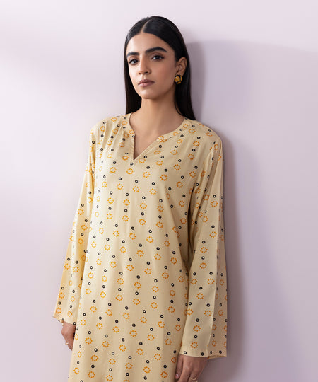 Women's Pret Arabic Lawn Printed Beige Straight Shirt