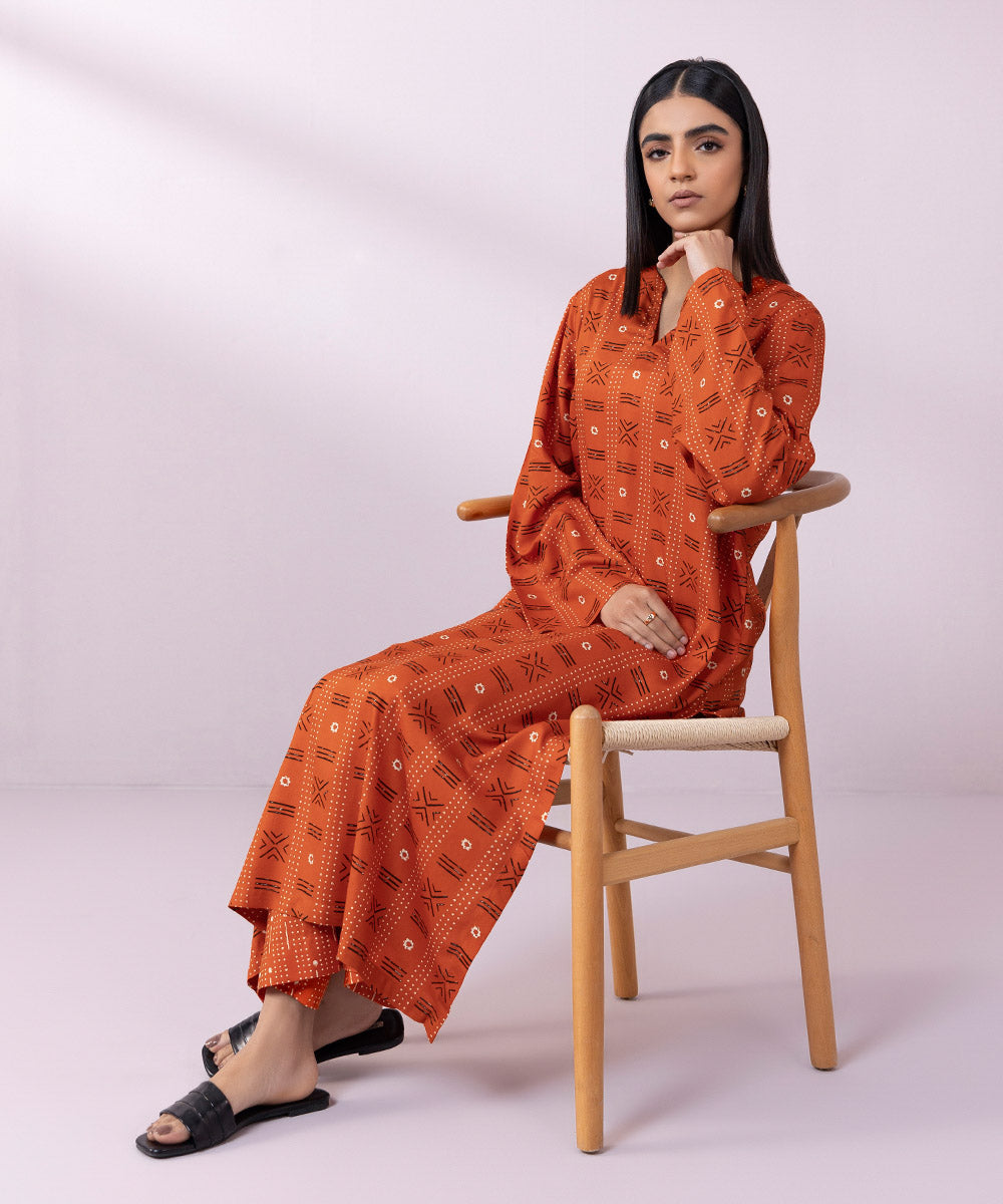 Women's Pret Arabic Lawn Printed Orange Straight Shirt