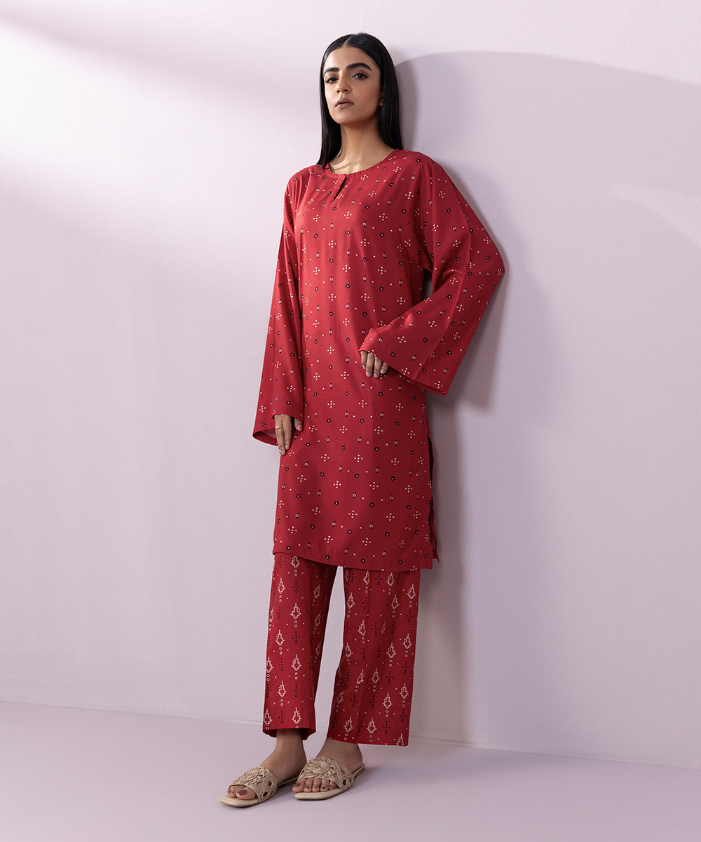 Women's Pret Arabic Lawn Printed Red Boxy Shirt