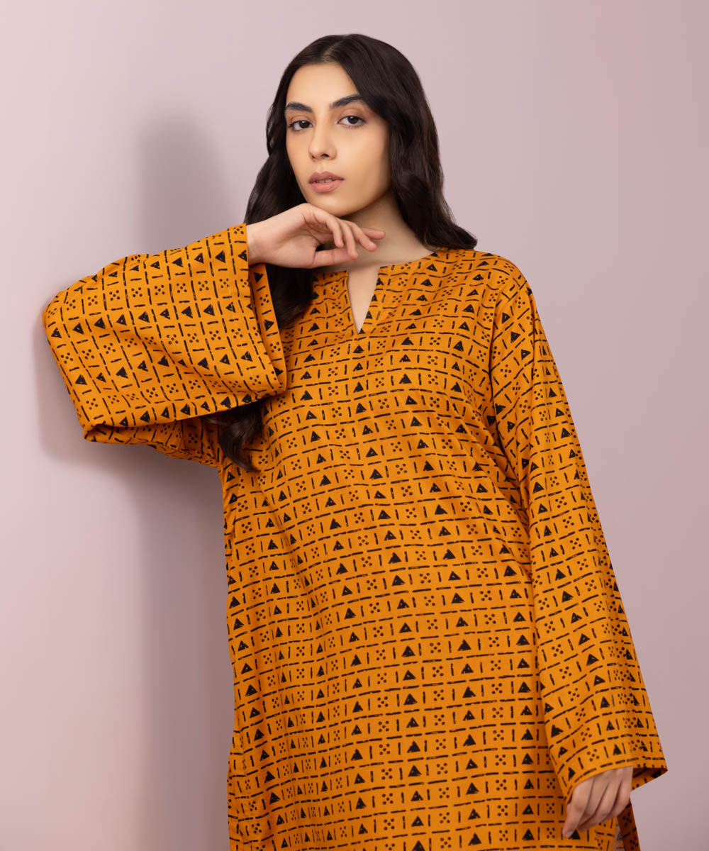 Women's Pret Arabic Lawn Printed Orange Boxy Shirt