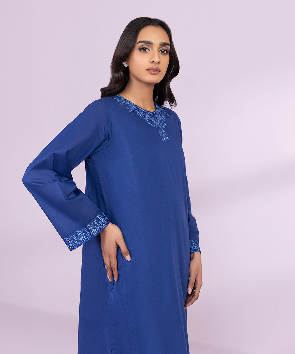 Women's Pret Lawn Embroidered Blue A-Line Shirt