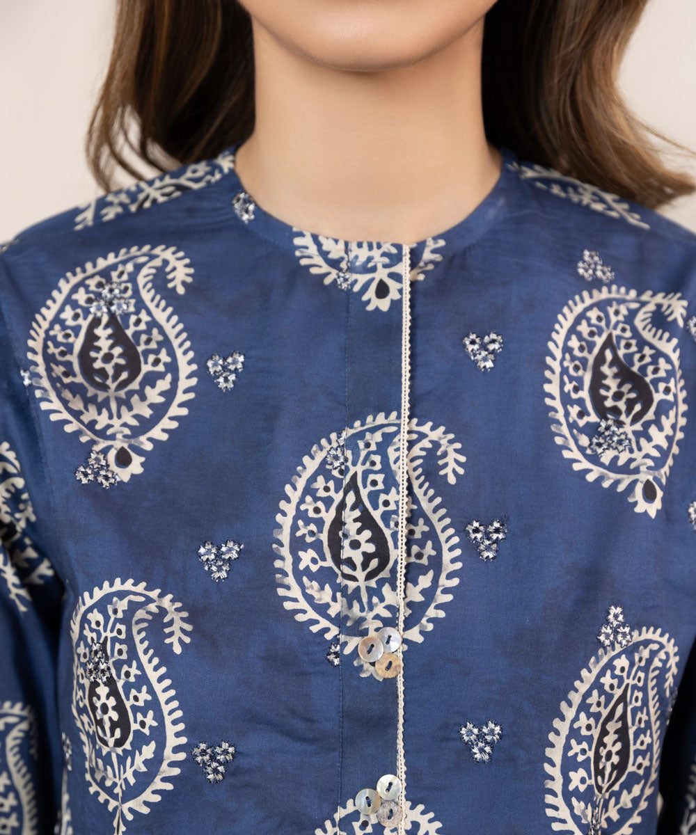 Women's Pret Lawn Printed Embroidered Blue Straight Shirt