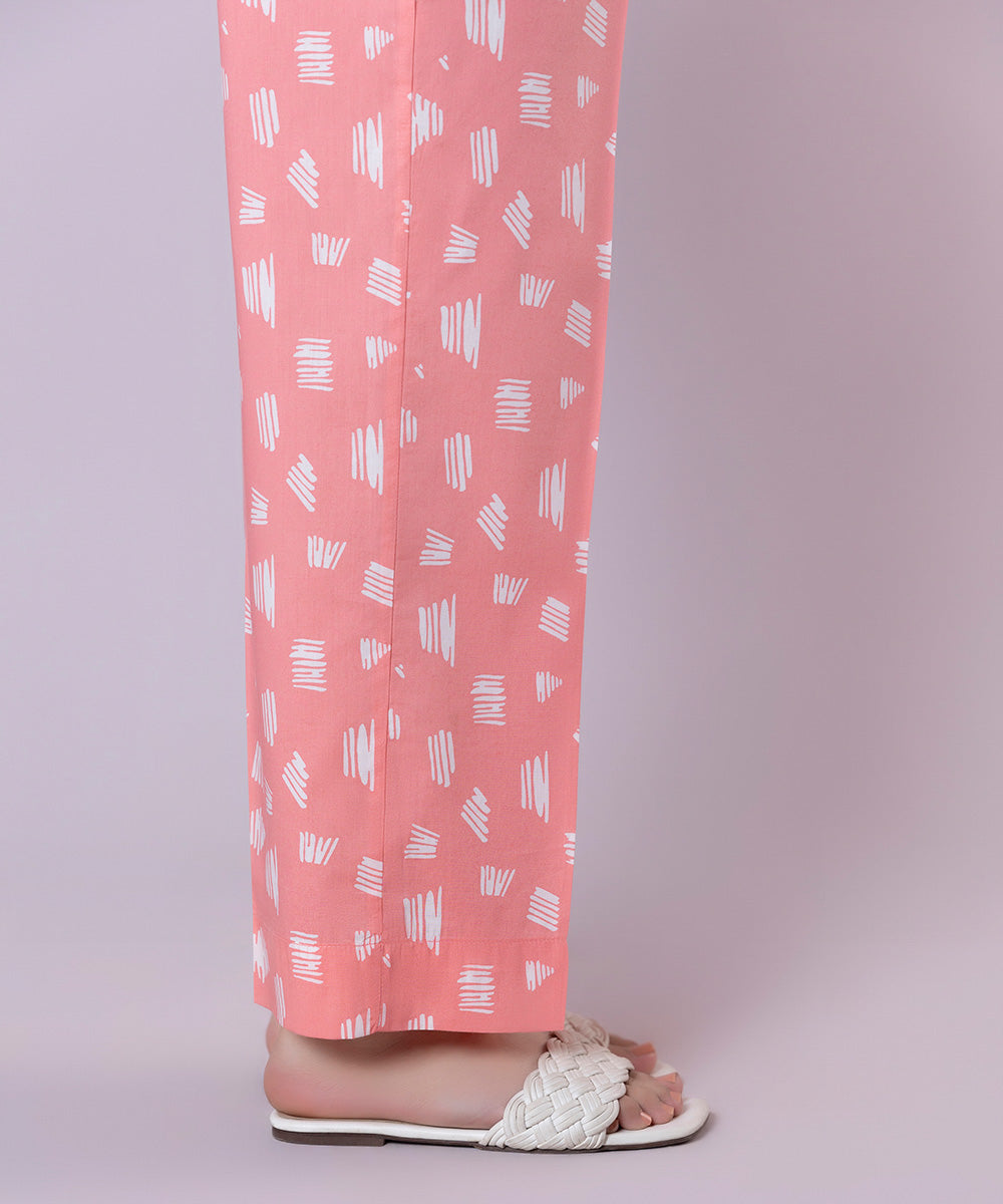 Women's Pret Cotton Viscose Printed Pink Straight Pants