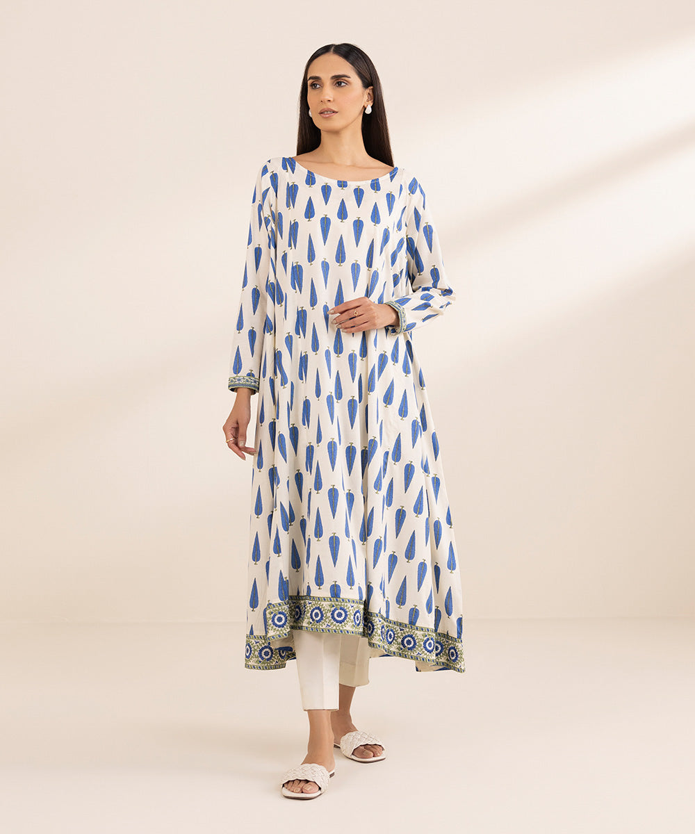 Women's Pret Lawn Printed Embroidered Blue Pishwas
