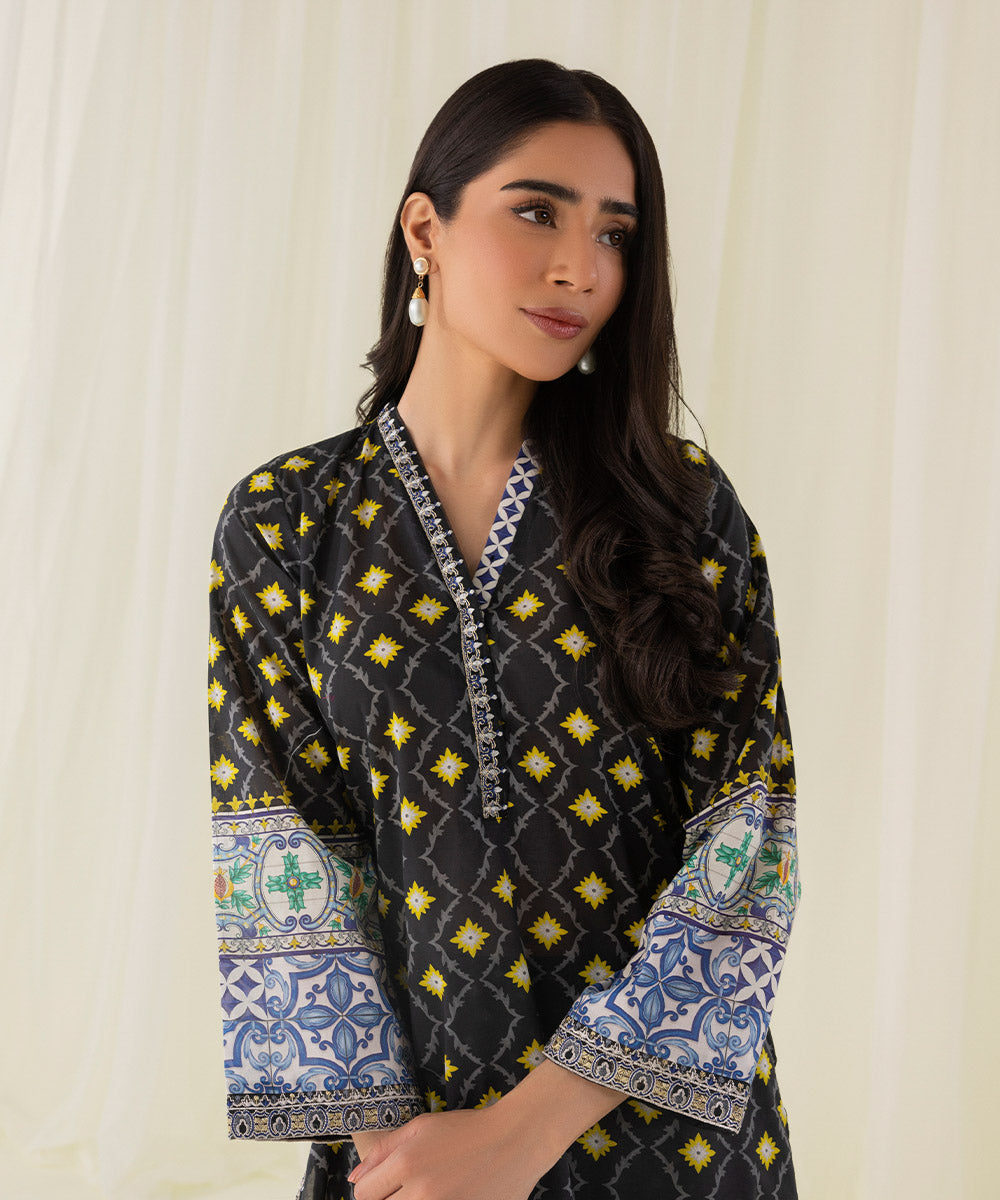 Women's Eid Pret Lawn Embroidered Black 2 Piece Suit