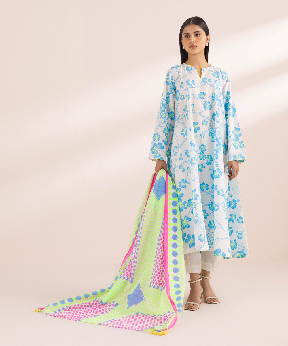 Textured Voile Multi Printed Dupatta