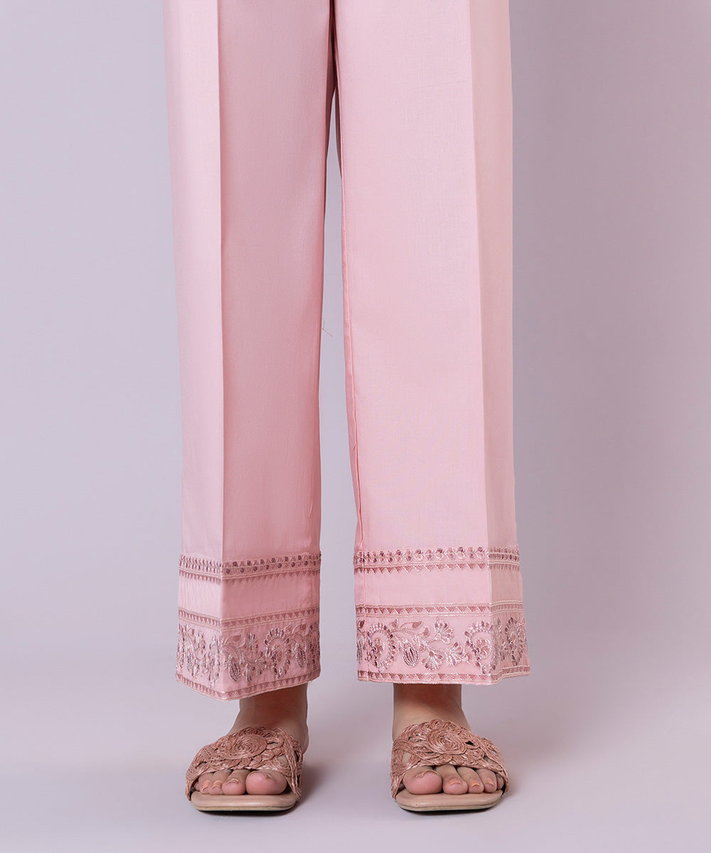 Women's Pret Cambric Embroidered Pink Culottes