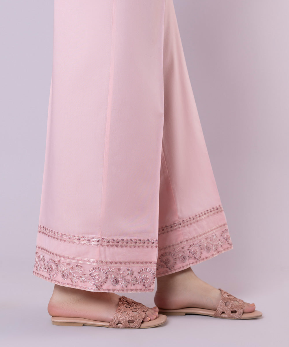 Women's Pret Cambric Embroidered Pink Culottes