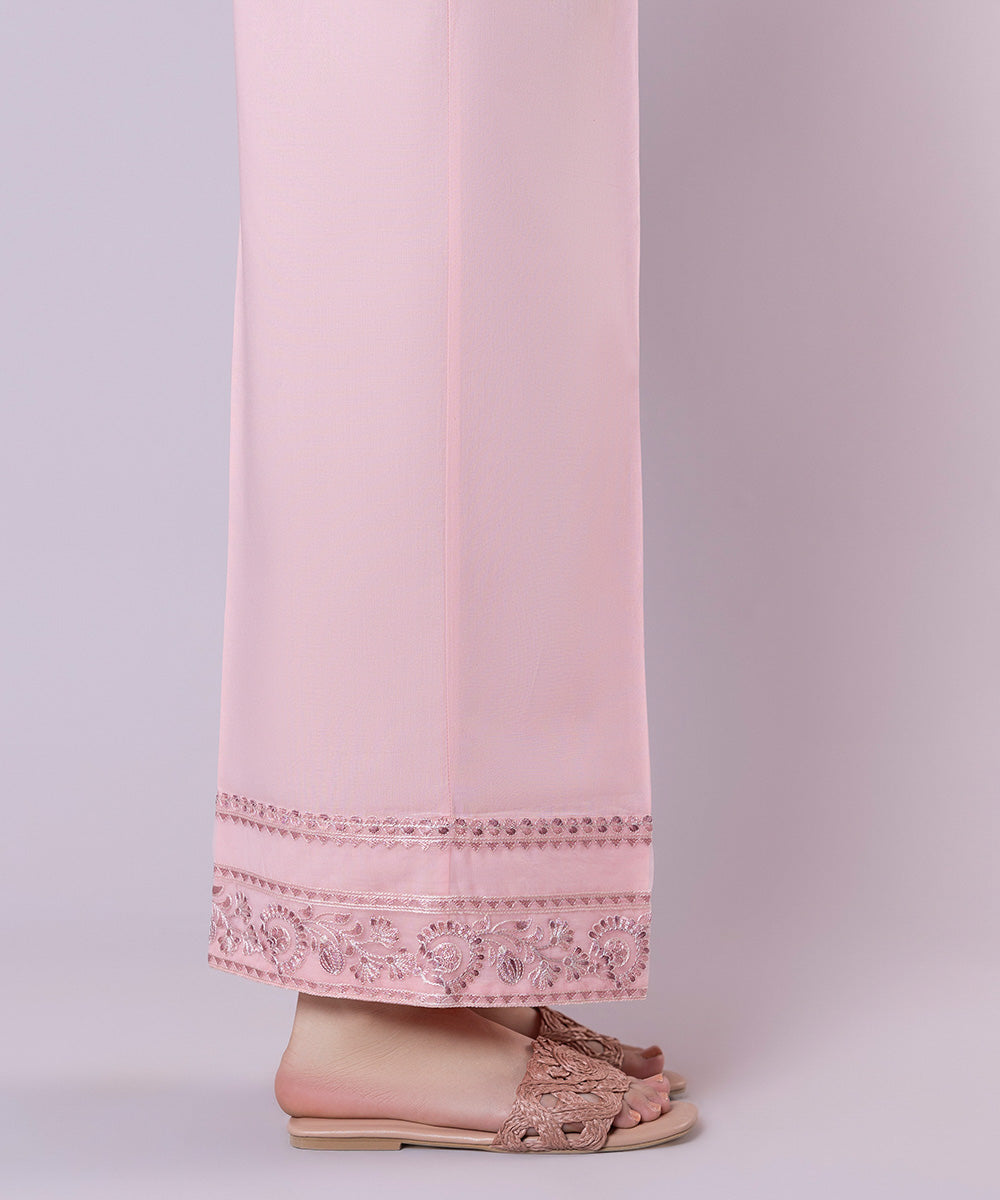 Women's Pret Cambric Embroidered Pink Culottes