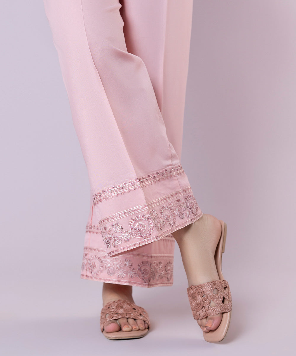 Women's Pret Cambric Embroidered Pink Culottes